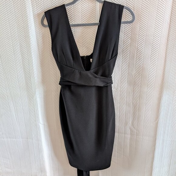 Dance & Marvel Black Deep-V Bodycon Mini Dress Size Small Plunge neckline LBD - Picture 1 of 10